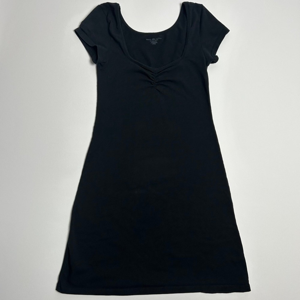 Brandy Melville Black Short Sleeve Ruched Bust Mini Dress S Y2K 90s Minimalist